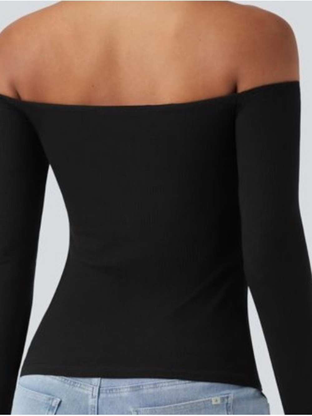 Ribbed Knit Off Shoulder Long Sleeve 2-in-1 Casual Top - Picture 7 of 8